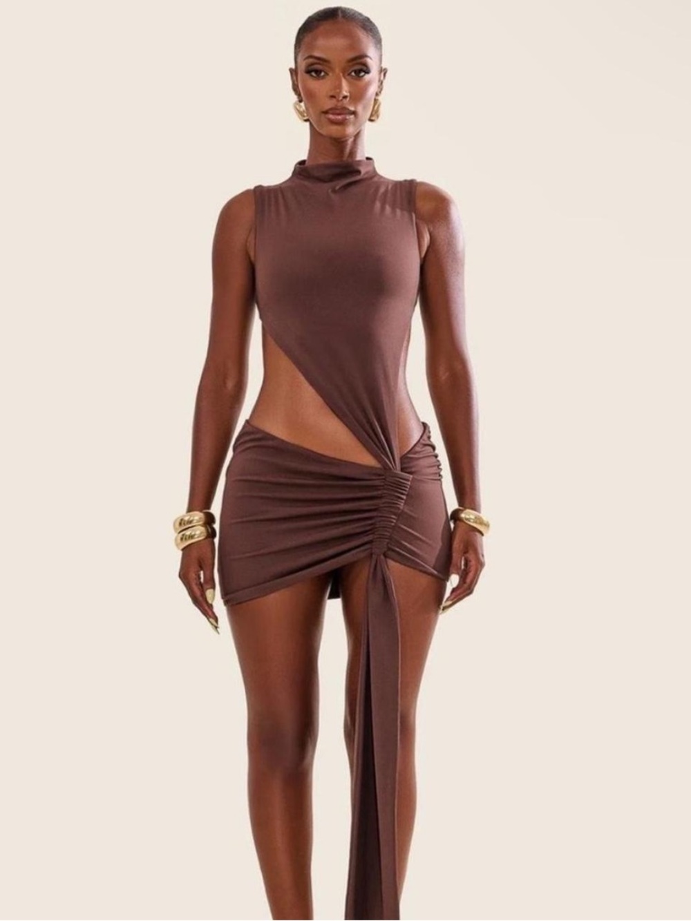 Brown Mars the Label Cutout Mini Dress